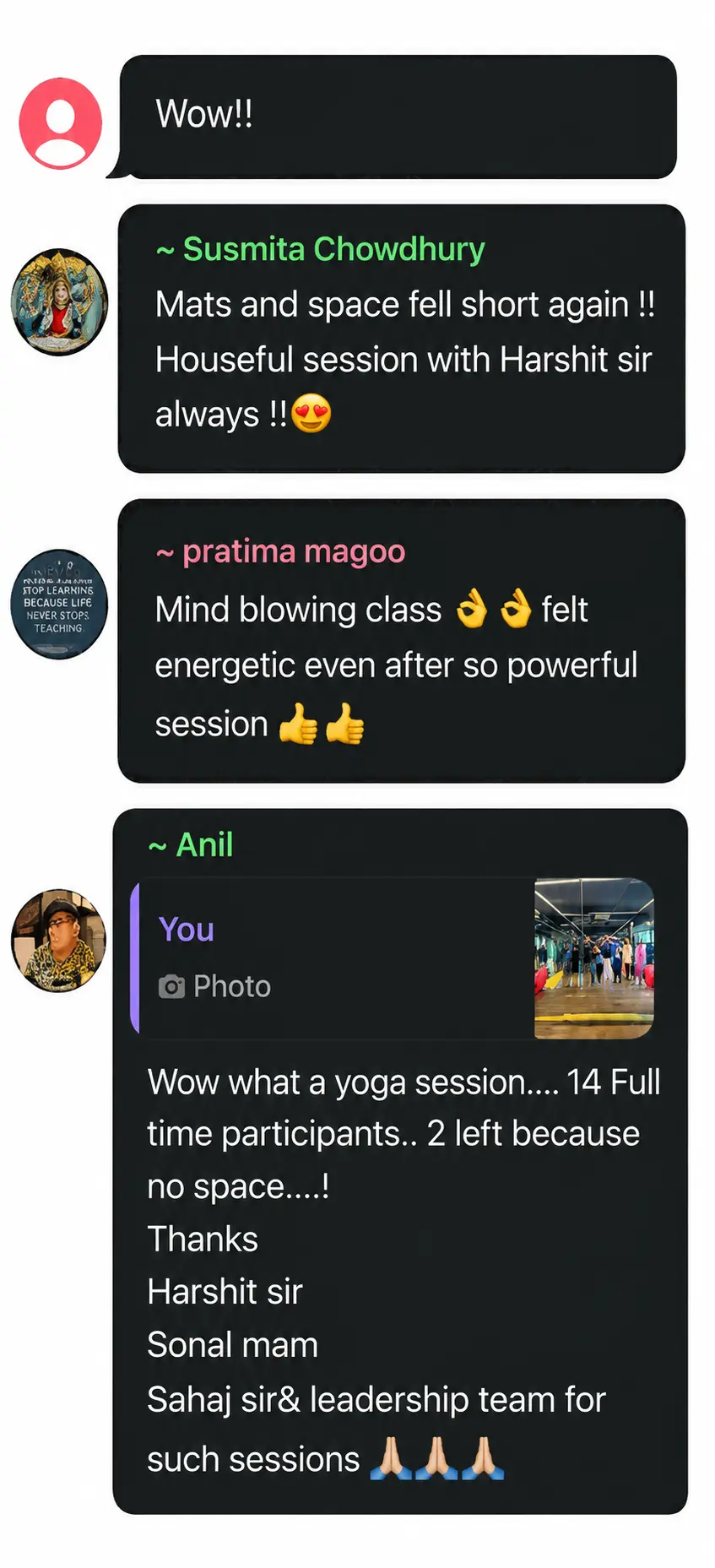 Yoga student review screenshot